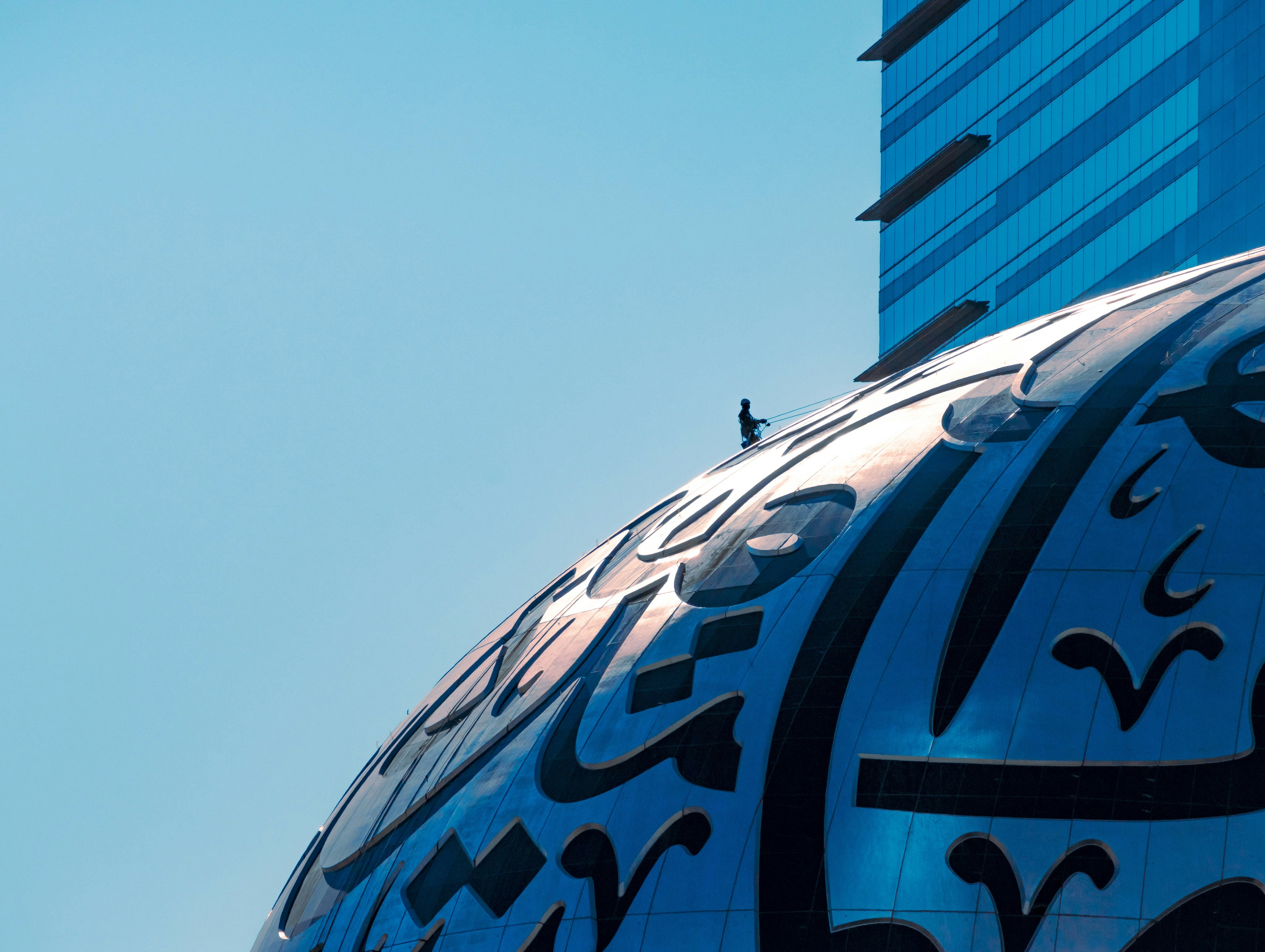 blue and black glass building